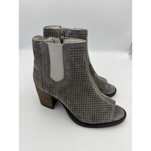 Bos. & Co Grey Perforated Peep Toe Heeled Ankle Booties Briana Boots Women’s 7.5